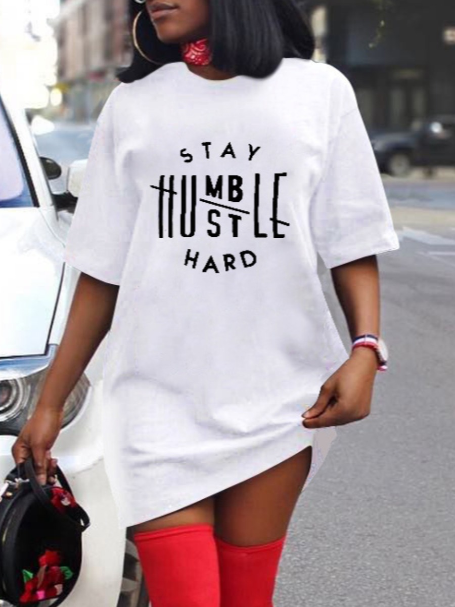 

Lovely Street O Neck Letter Print White Mini Dress