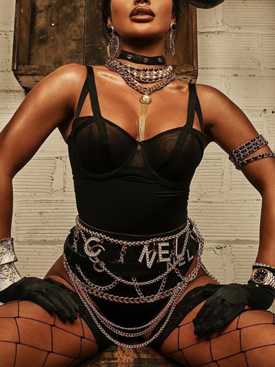 

Lovely Sexy Backless Black Teddies (Without Body Chain)