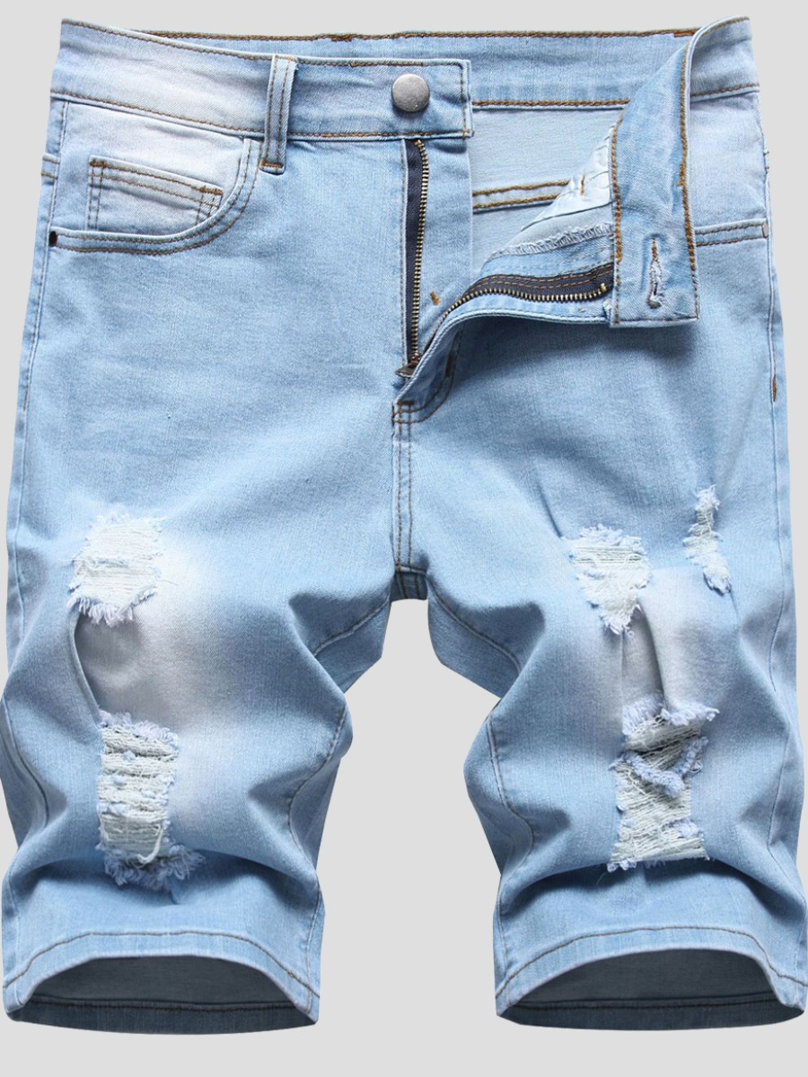 

Lovely Men Casual Mid Waist Ripped Baby Blue Denim Shorts