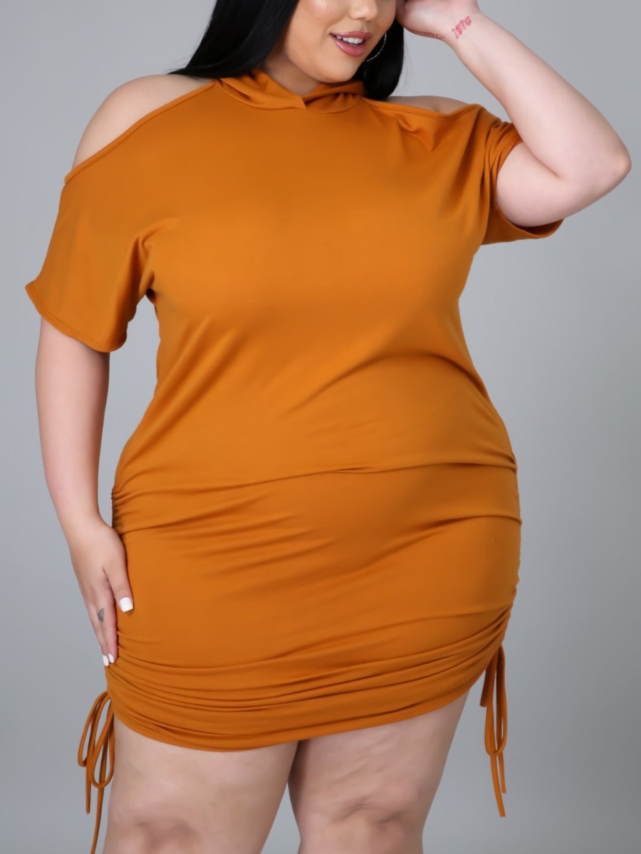 

Lovely Plus Size Casual Hollow-out Drawstring Croci Mini Dress