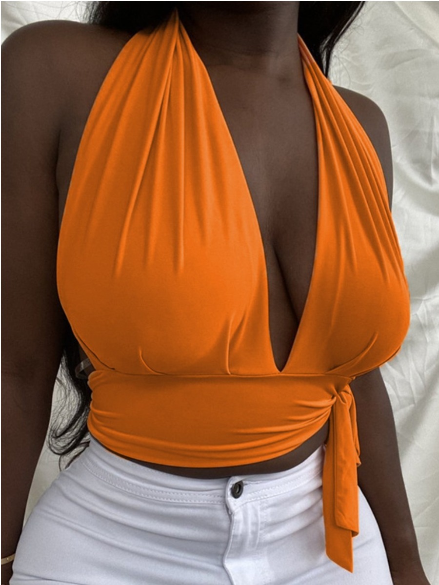 

Lovely Plus Size Sexy Backless Bandage Design Orange Camisole