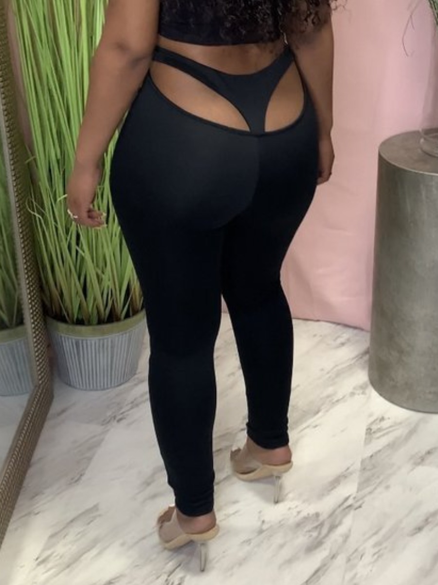 

Lovely Sexy Mid Waist Hollow-out Black Pants