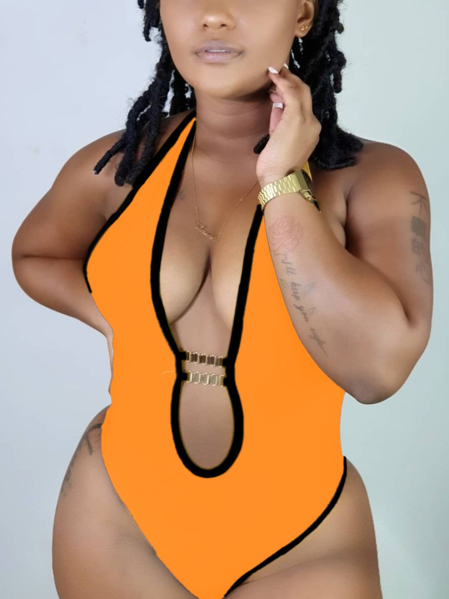 

Lovely Boho Backless Hollow-out Orange One-piece Swimsuit