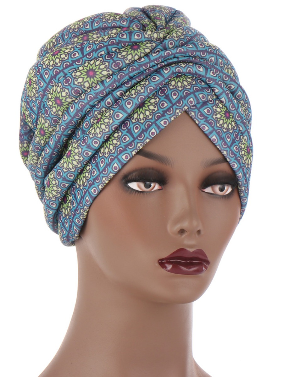 

Lovely Casual Floral Print Fold Design Blue Hat