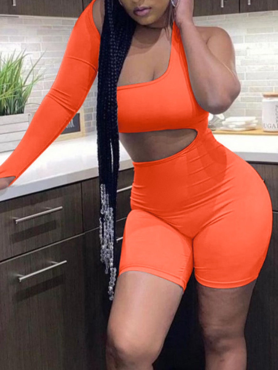 

Lovely Casual U Neck Hollow-out Pure Orange One-piece Romper