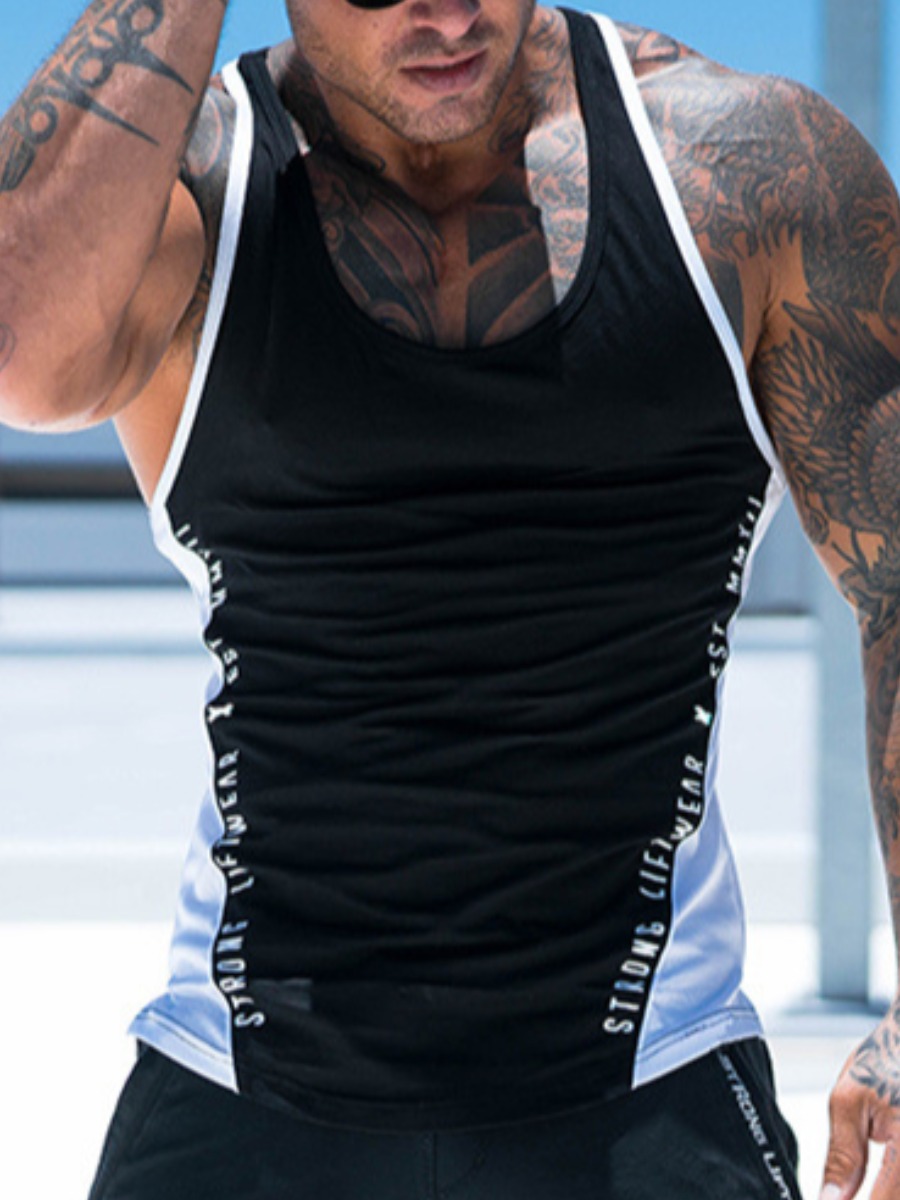 

Lovely Men Sporty Letter Print Patchwork White Active Vest
