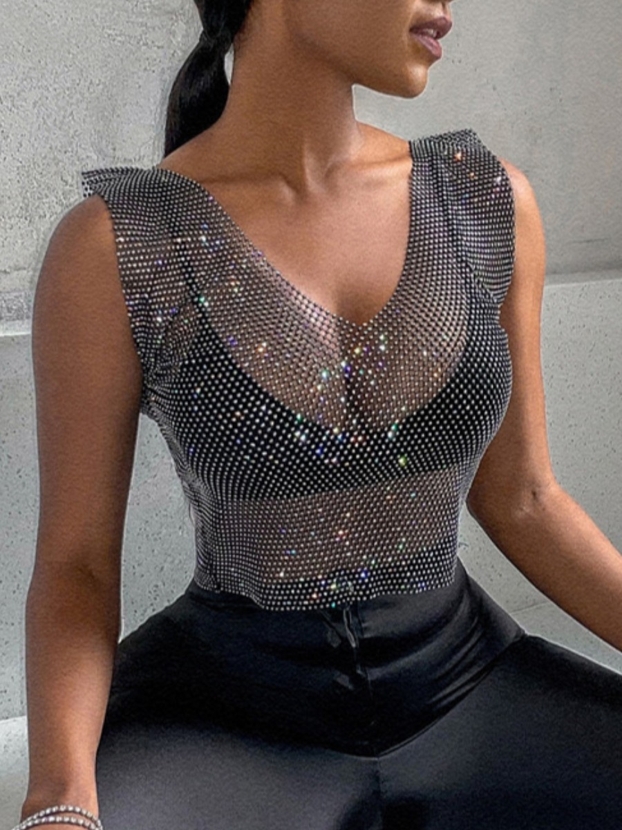 

Lovely Sexy Sequined See-through Black Camisole