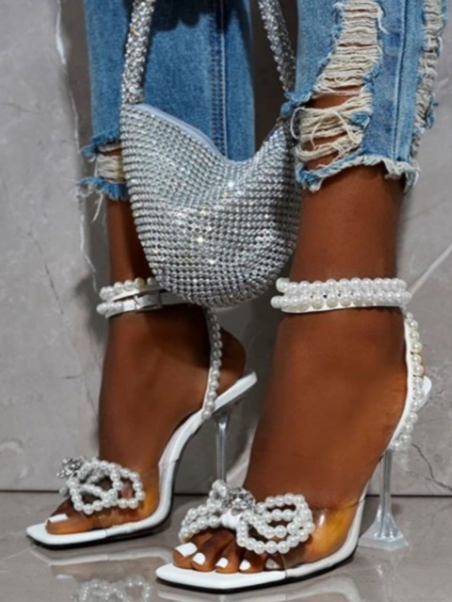 

Lovely Sexy Pearl Decoration White Heels