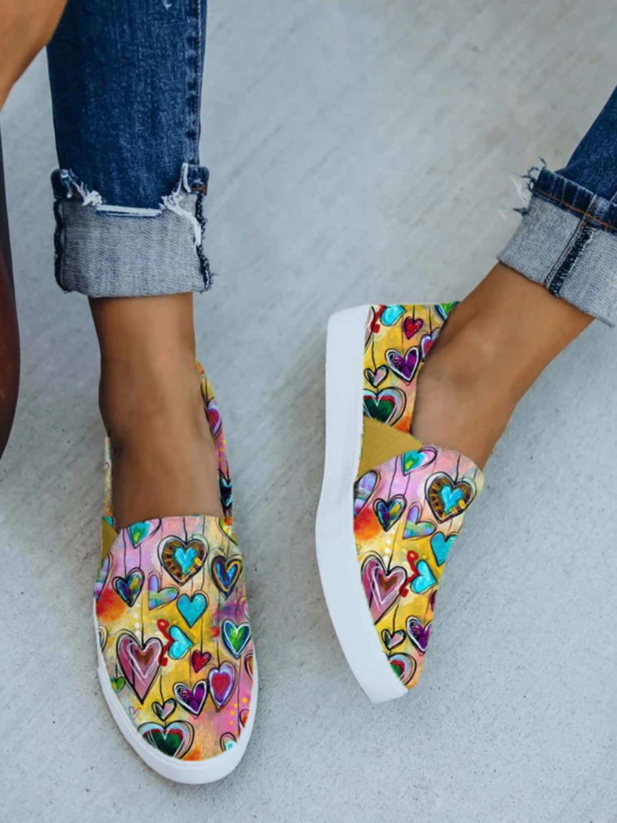 

Lovely Casual Heart-shaped Print Multicolor Flats, Multi