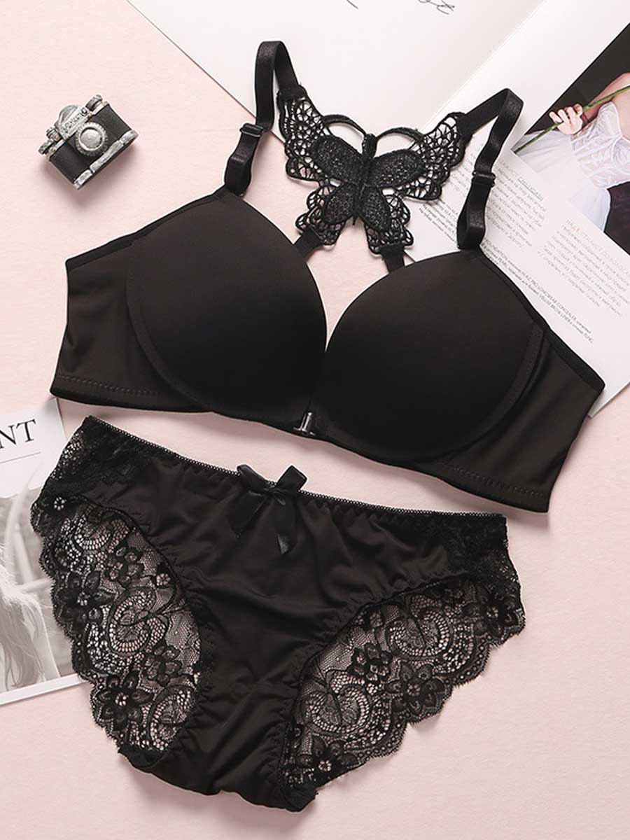 

LW SXY Lace Patchwork Black Bra Set