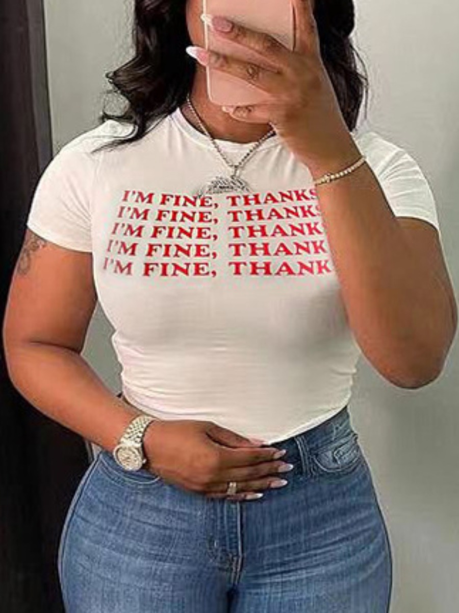 

Lovely Casual O Neck Letter Print White T-shirt