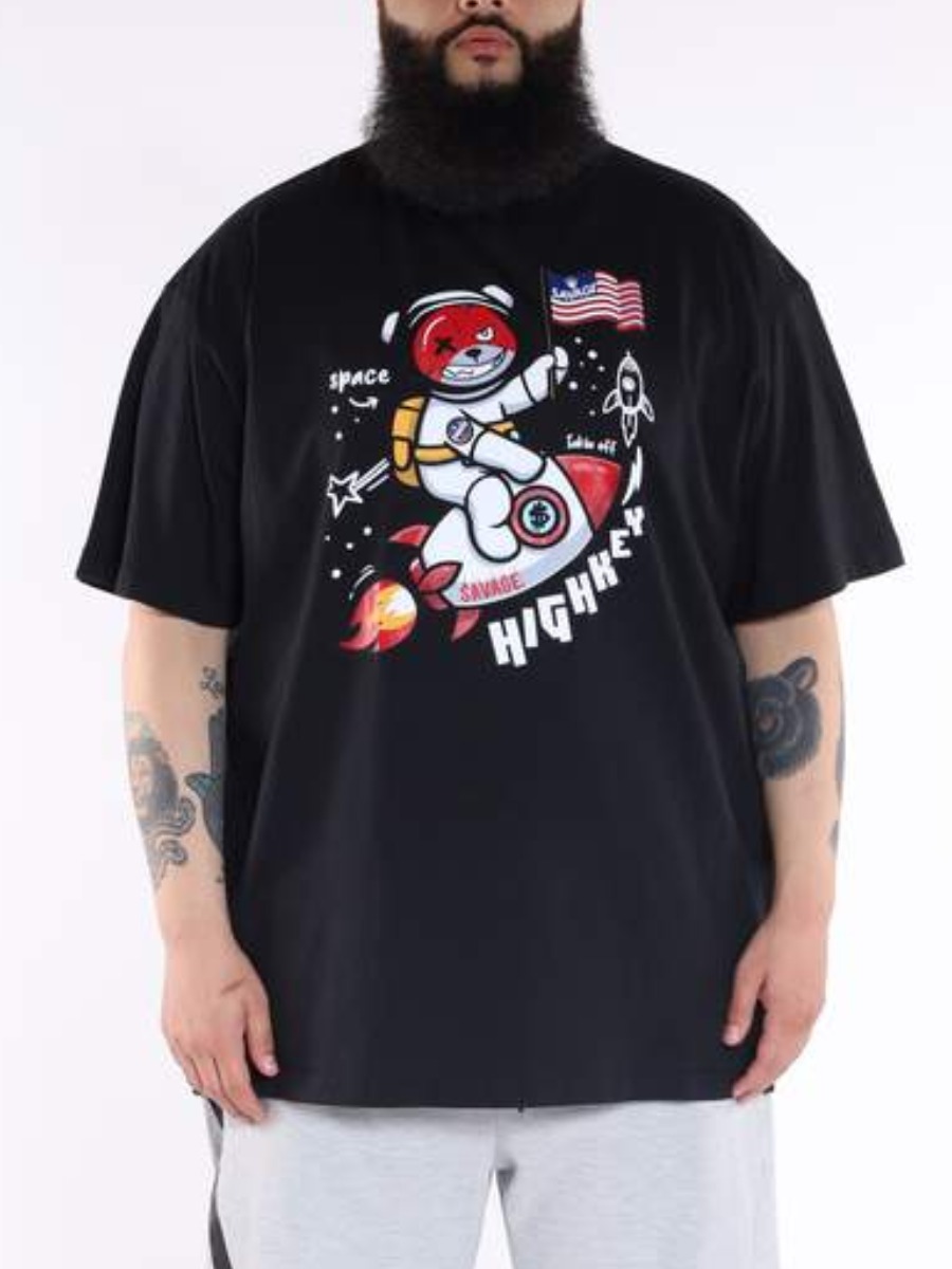 

Lovely Men Casual Cartoon Letter Print Black T-shirt