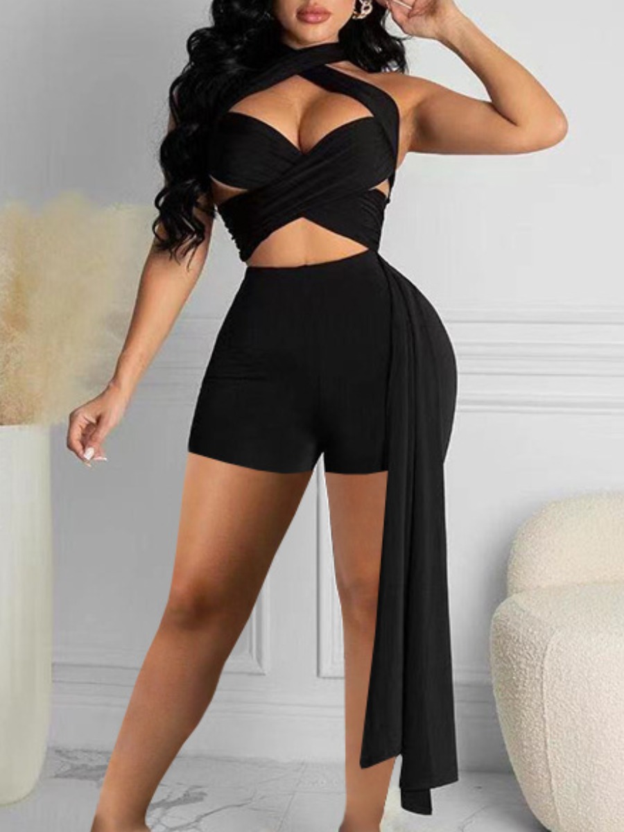 

Lovely Sexy Bandage Hollow-out Design Black One-piece Romper
