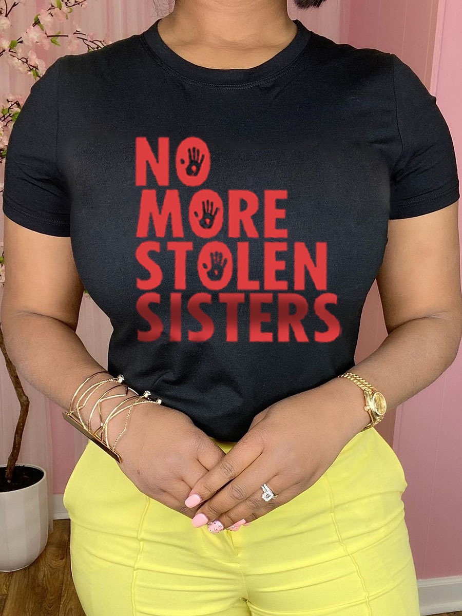 

Lovely Casual O Neck Letter Print Black T-shirt