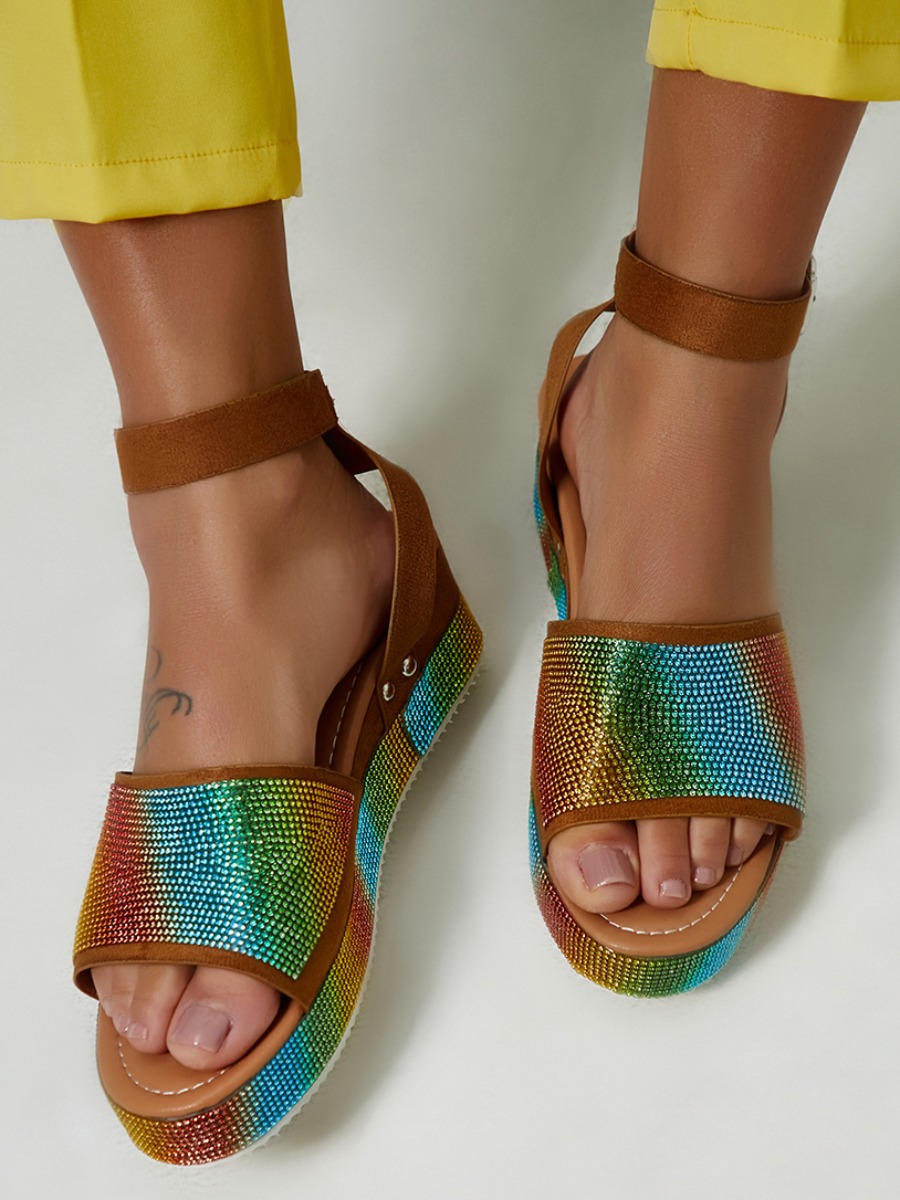 

Lovely Street Sequined Buckle Design Multicolor Platform Shoes, Multi