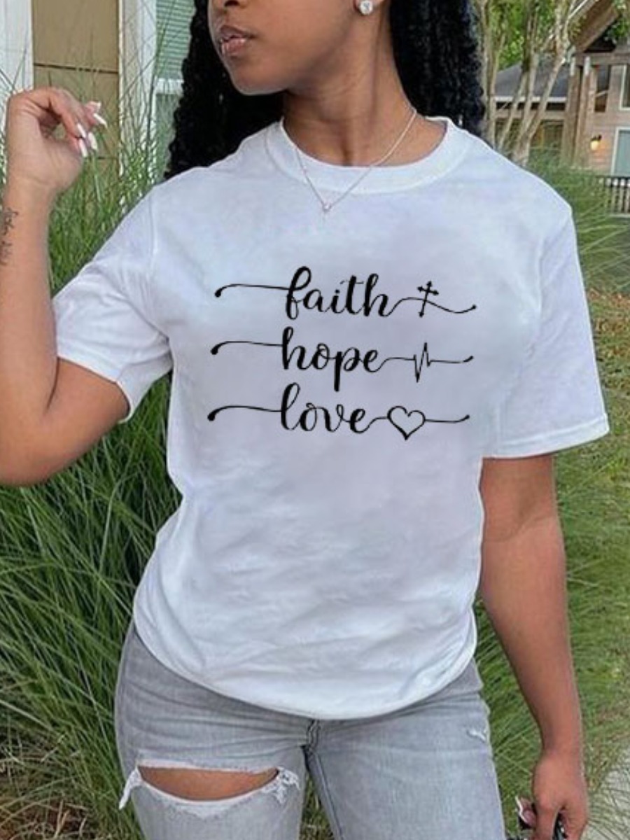 

Lovely Casual O Neck Letter Print White T-shirt