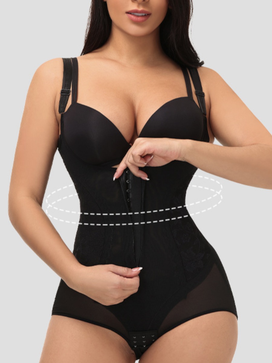 

Lovely Casual Adjustable Strap Floral Decoration Black Shapewear