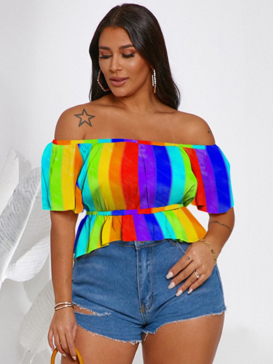 

LW Casual Off The Shoulder Striped Multicolor Blouse, Multi
