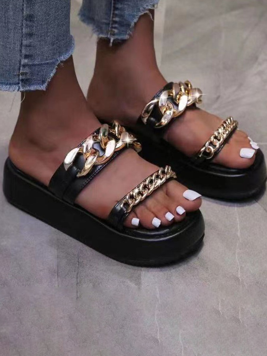 

Lovely Casual Chain Decoration Black Platform Shoes
