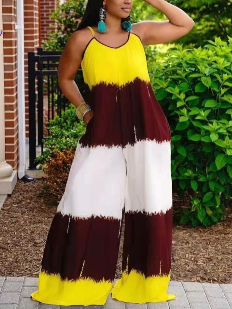 

LW Boho Color-lump Loose Yellow One-piece Jumpsuit