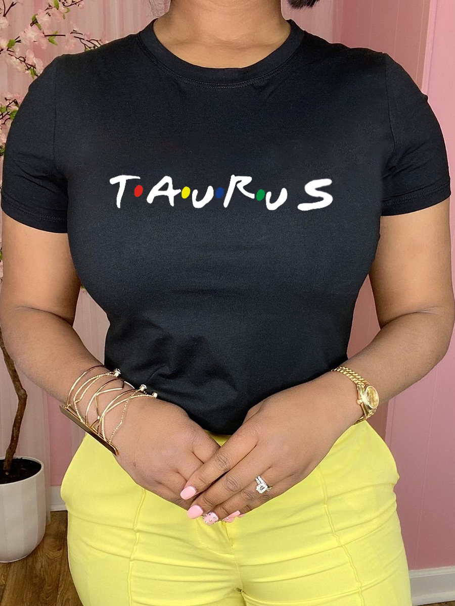 

Lovely Casual Round Neck Letter Print Black T-shirt