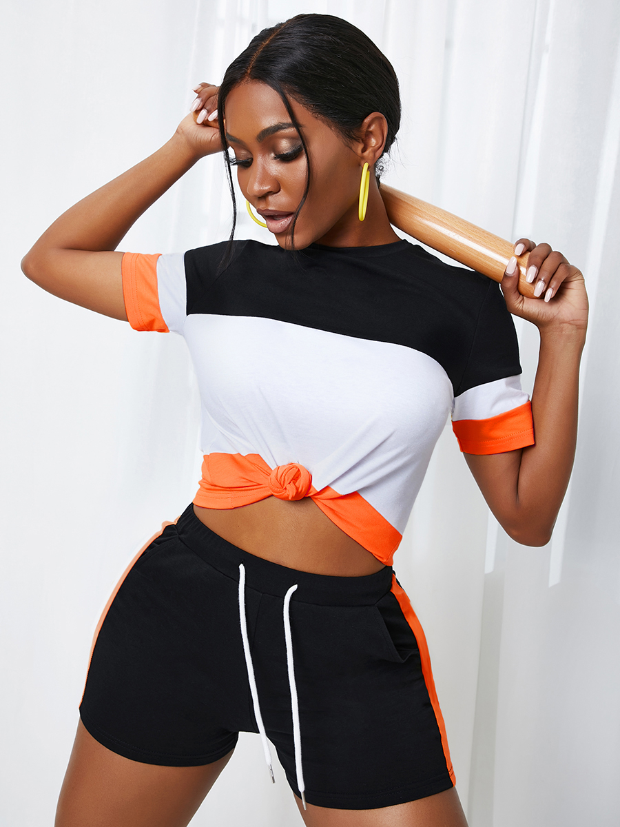 

LW COTTON Material Series Color-lump Drawstring Two Piece Shorts Set, Croci