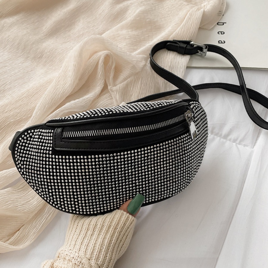 

Lovely Casual Crystal Decoration Silver Bum Bag