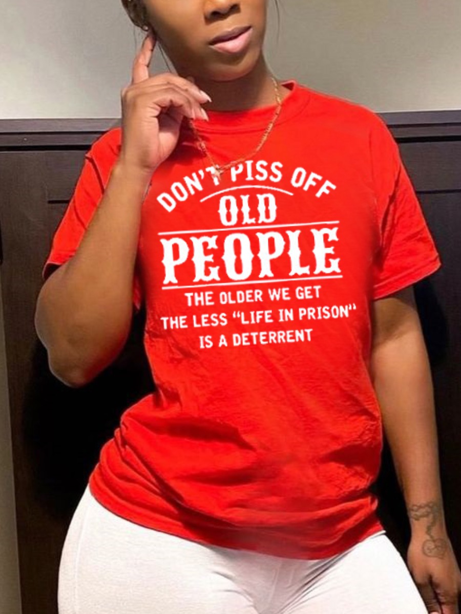 

Lovely Casual Round Neck Letter Print Red T-shirt