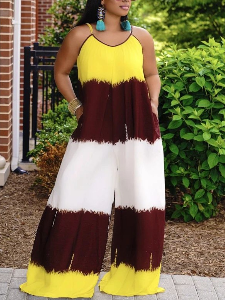 

LW Plus Size Street Tie-dye Loose Yellow One-piece Jumpsuit