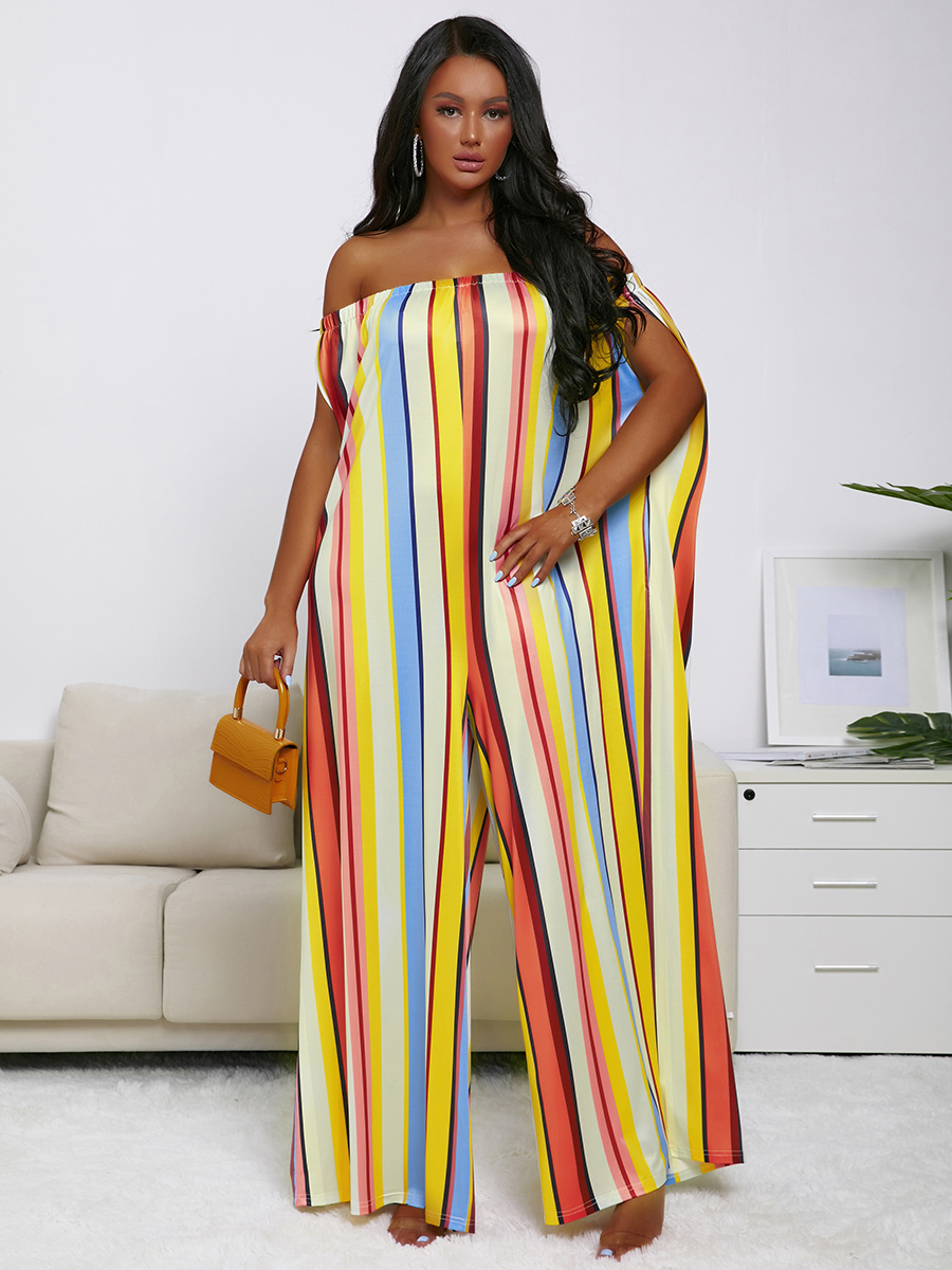 

LW Casual Off The Shoulder Striped Multicolor One-piece Jumpsuit, Multi