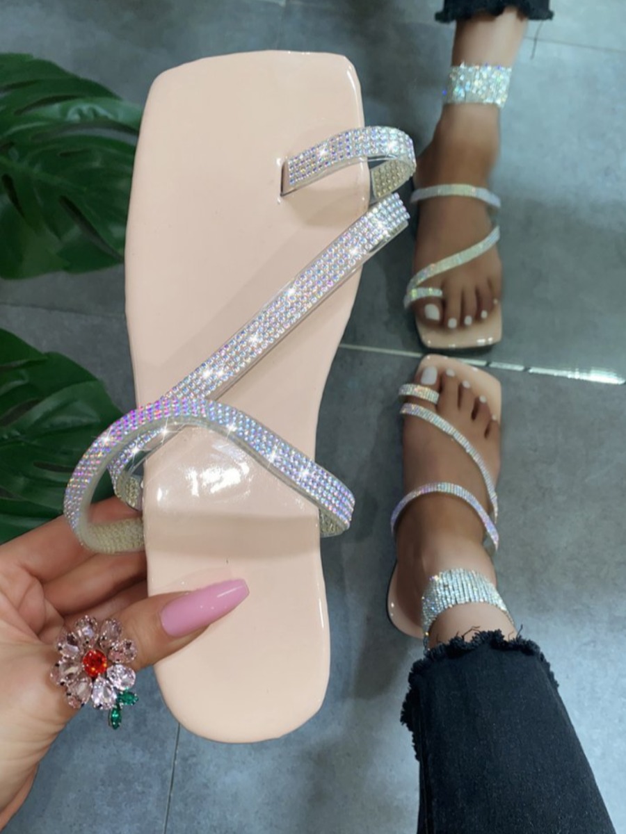 

Lovely Casual Sequined Square-toe Light Pink Slippers
