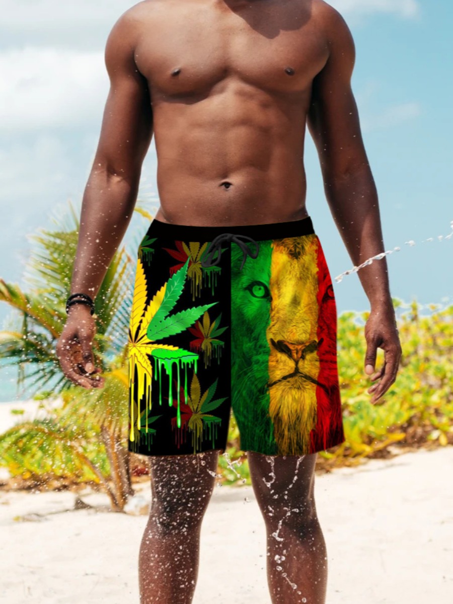

Lovely Men Boho Lion Floral Print Multicolor Swimming Trunk, Multi