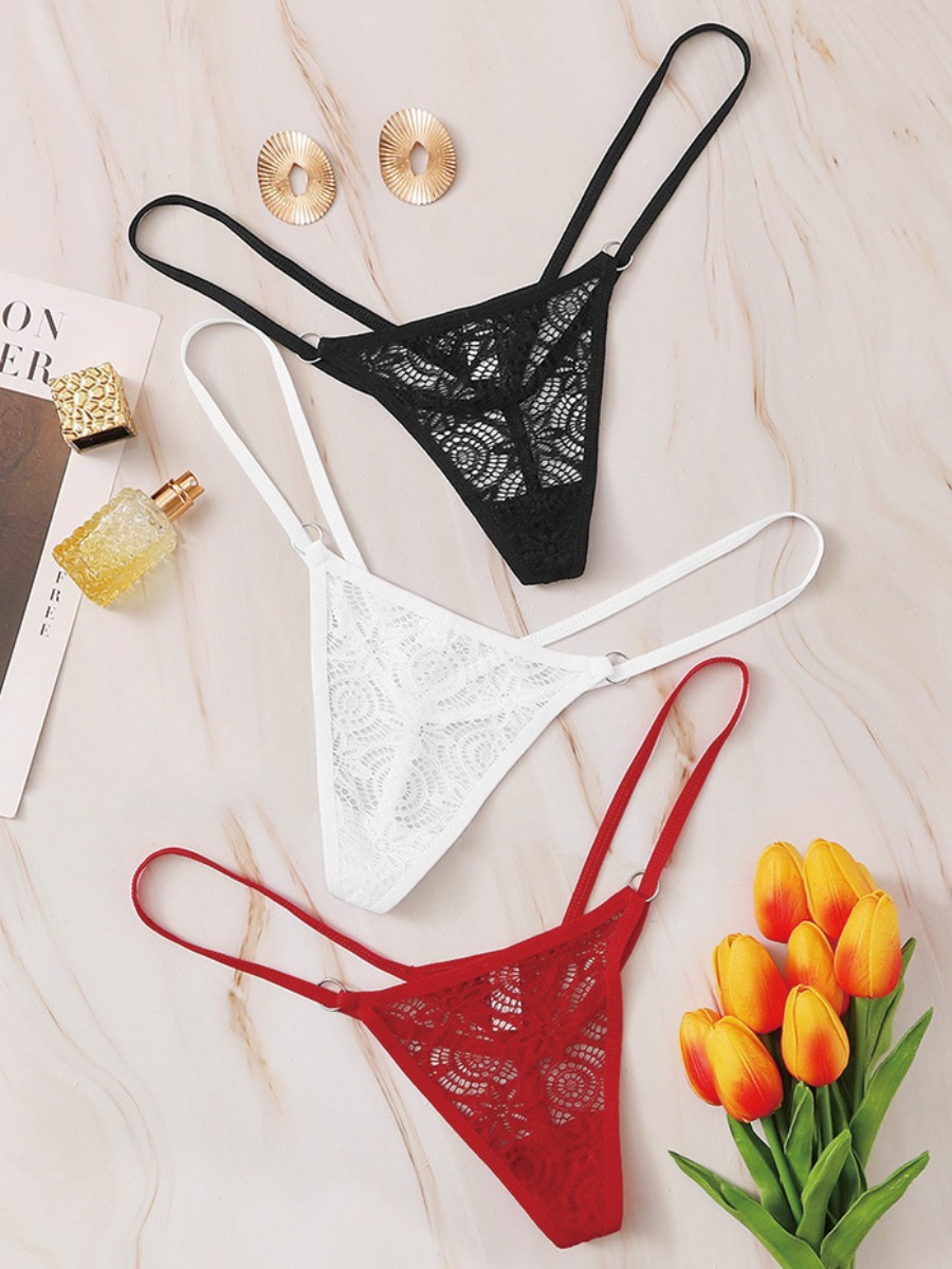 

Lovely 3 Sexy Hollow-out Multicolor Thongs, Multi