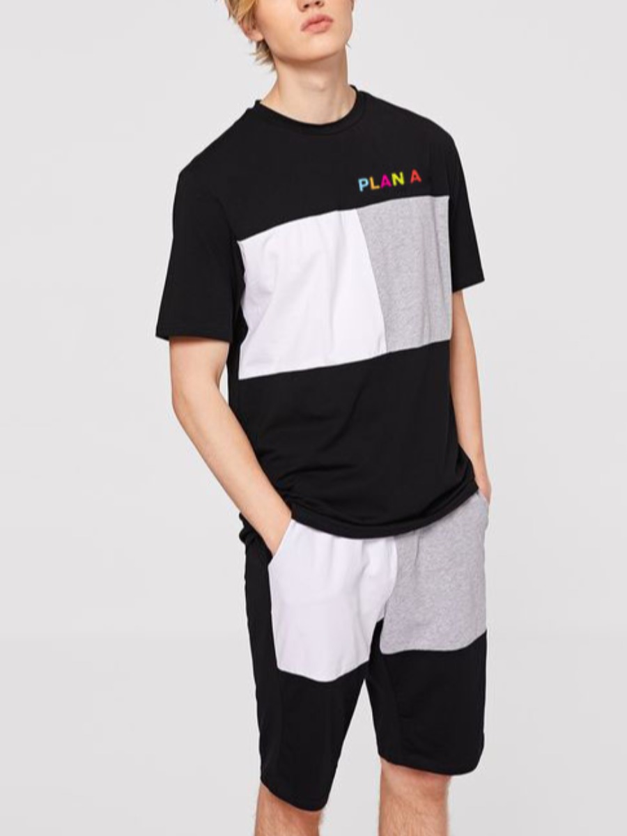 

Lovely Men Street Letter Print Drawstring Black Two Piece Shorts Set