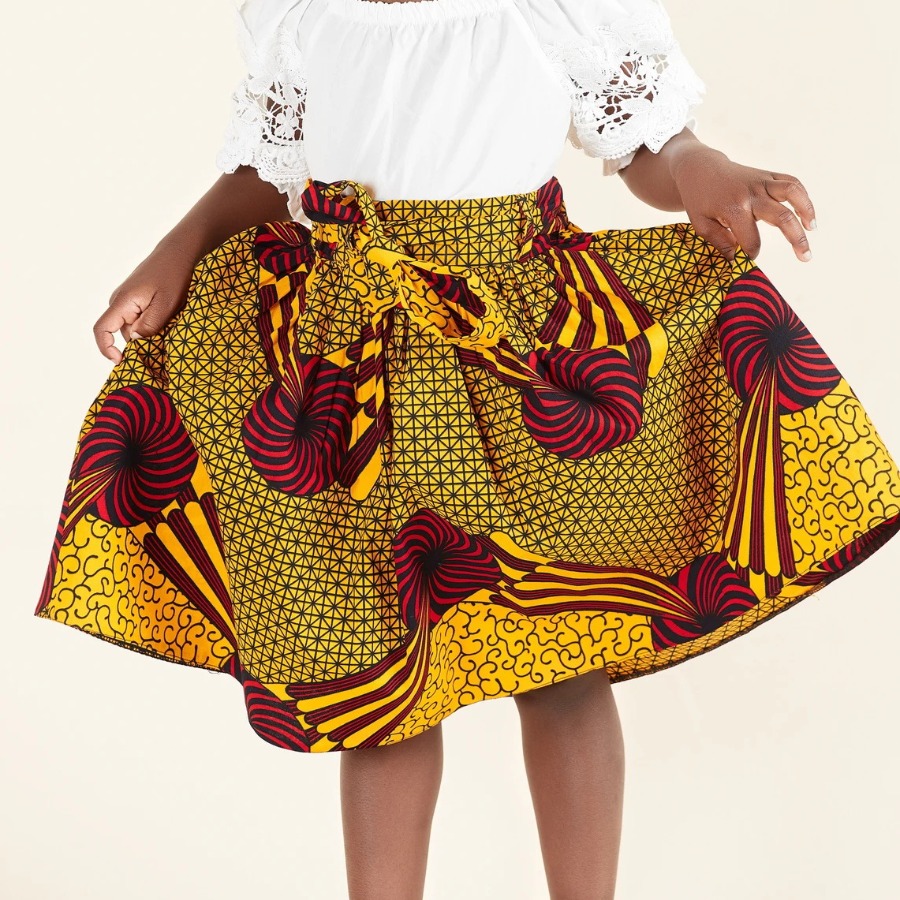 

Lovely Girl Casual Floral Print Bandage Design Yellow Knee Length Skirt