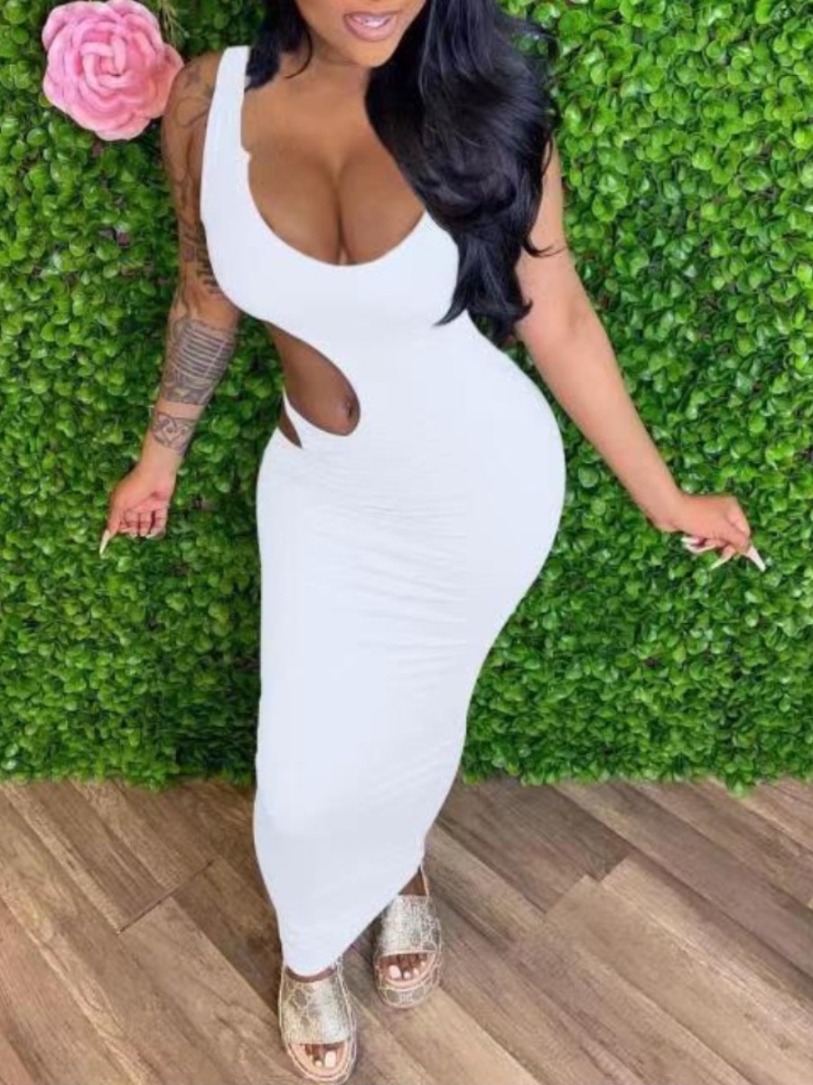 

Lovely Sexy Hollow-out Skinny White Ankle Length Dress