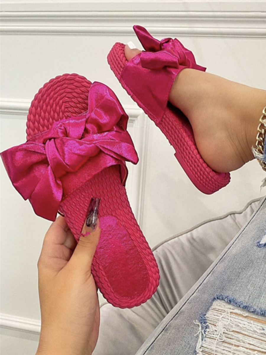 

Lovely Casual Bow-tie Decoration Rose Red Slippers