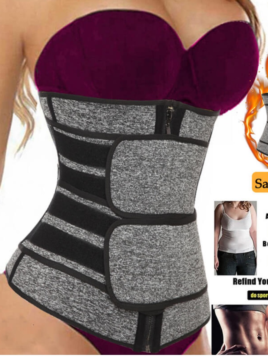 

Lovely Sportswear Zipper Design Grey Waist Trainer