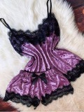 LW COTTON Sexy Lace Patchwork Purple Babydolls
