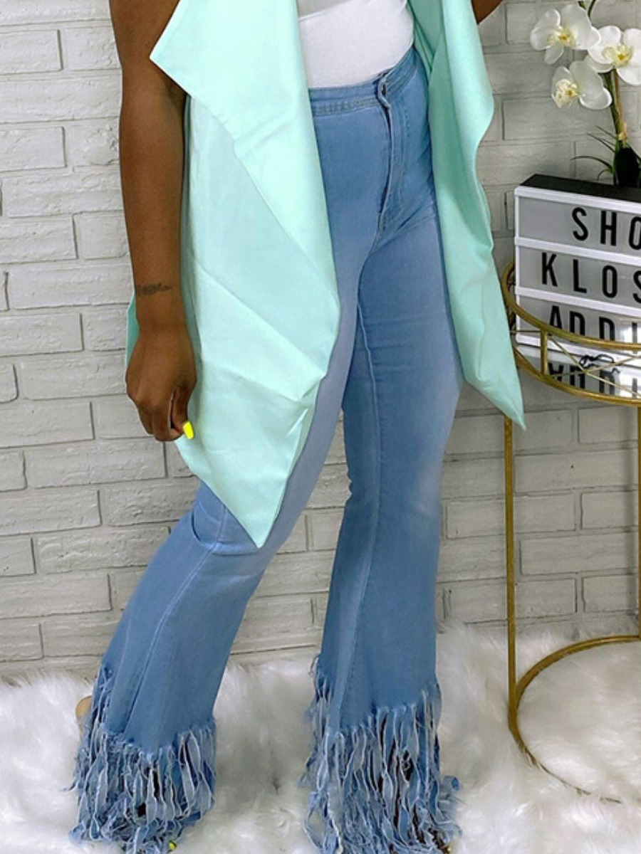 

Lovely Casual Tassel Design Blue Jeans