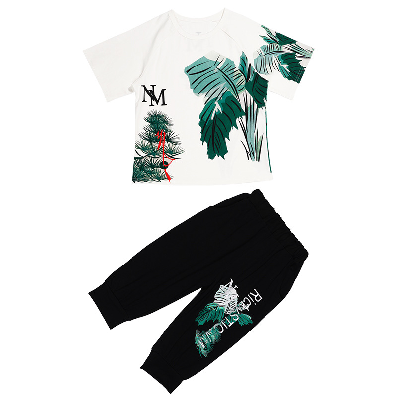 

Lovely Boy Casual Floral Letter Print White Two Piece Shorts Set