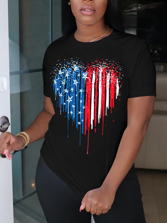 

Lovely Casual Star Print Patchwork Black T-shirt