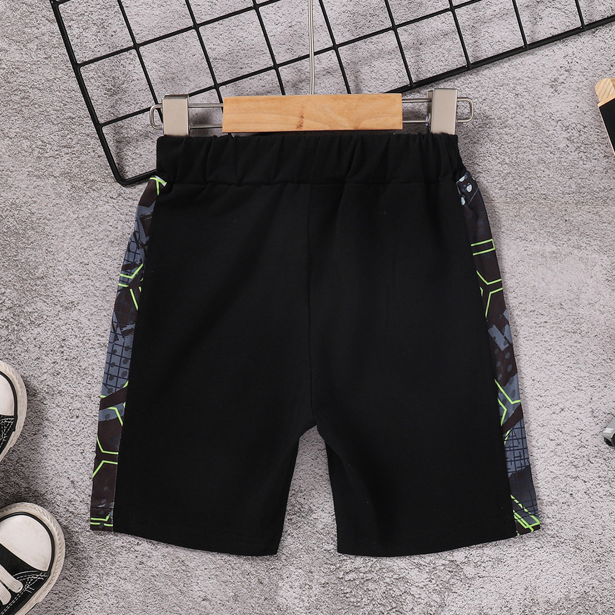 

Lovely Boy Boho Print Patchwork Black Shorts