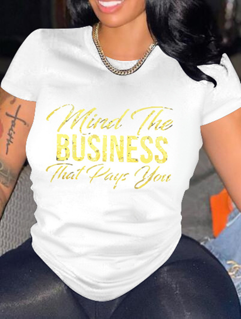 

Lovely Casual Round Neck Letter Print White T-shirt