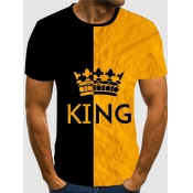 LW Men Street King Letter Print Yellow T-shirt