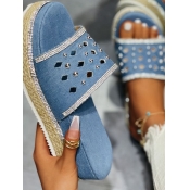 LW Casual Hollow-out Blue Platform Slides