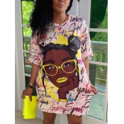 LW Street Figure Letter Print Pink Mini Dress