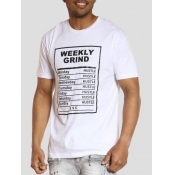 LW Men Casual O Neck Letter Print White T-shirt