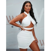Lovely Sexy Cross-over Asymmetrical White Two Piec