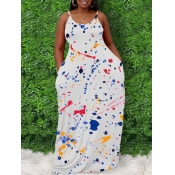LW Plus Size Boho U Neck Splash-ink Design White F